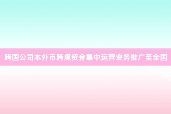 跨国公司本外币跨境资金集中运营业务推广至全国