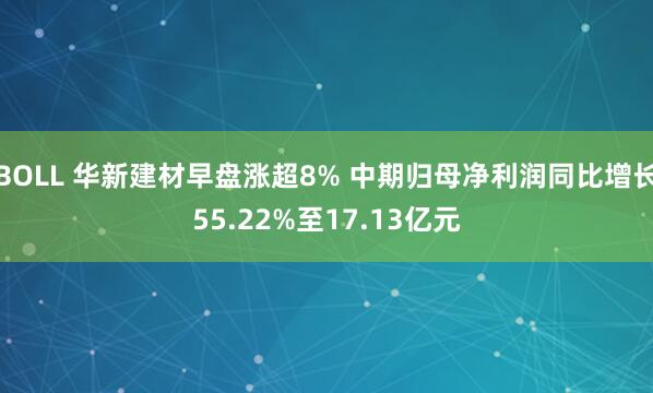 BOLL 华新建材早盘涨超8% 中期归母净利润同比增长55.22%至17.13亿元
