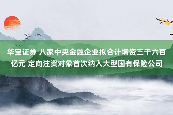 华宝证券 八家中央金融企业拟合计增资三千六百亿元 定向注资对象首次纳入大型国有保险公司