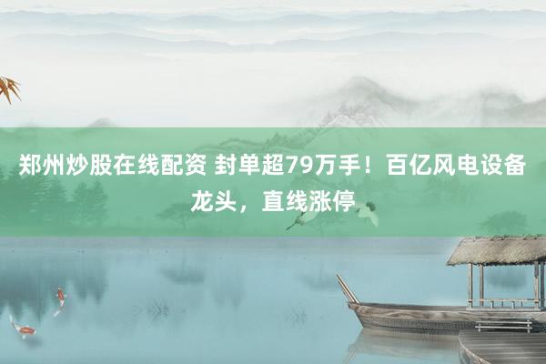 郑州炒股在线配资 封单超79万手！百亿风电设备龙头，直线涨停
