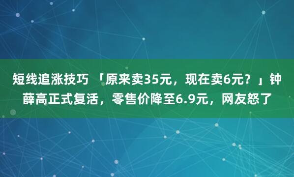 短线追涨技巧 「原来卖35元，现在卖6元？」钟薛高正式复活，零售价降至6.9元，网友怒了