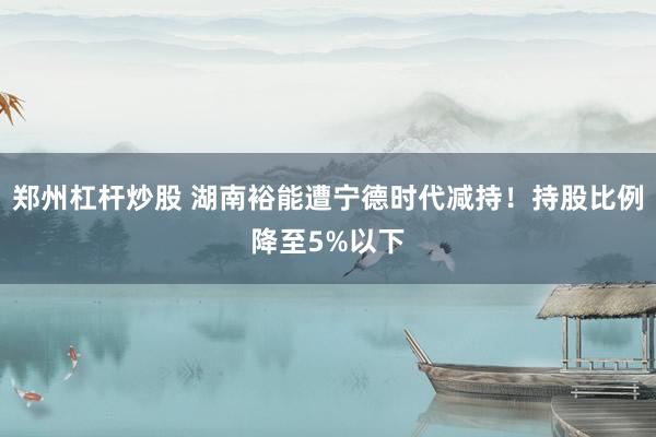郑州杠杆炒股 湖南裕能遭宁德时代减持！持股比例降至5%以下