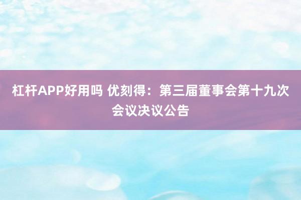 杠杆APP好用吗 优刻得：第三届董事会第十九次会议决议公告