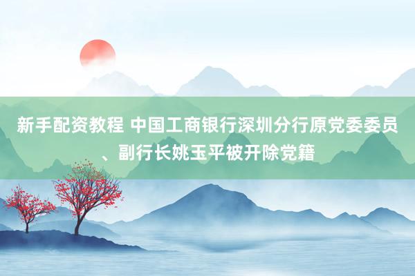 新手配资教程 中国工商银行深圳分行原党委委员、副行长姚玉平被开除党籍